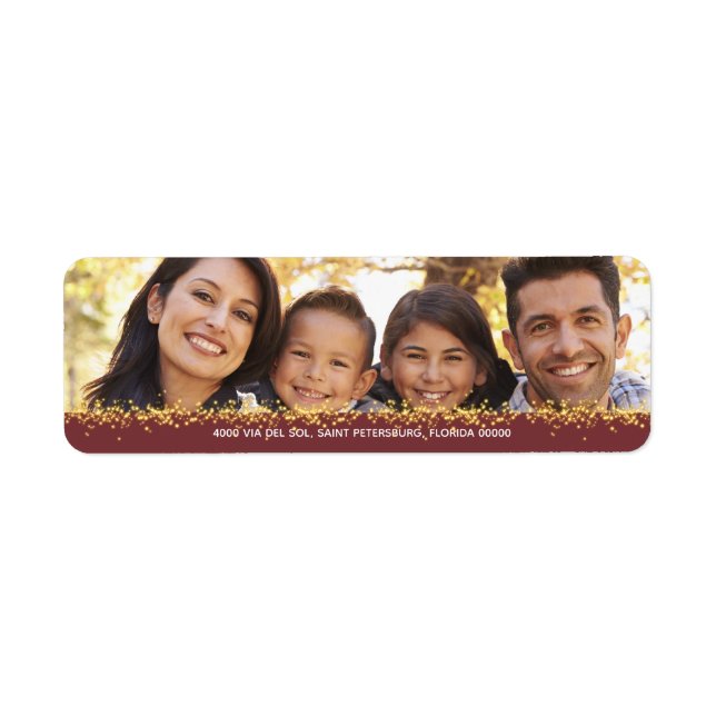 Christmas Cheer Gold Family Photo Return Address Label (Front)