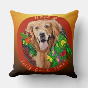 Christmas Cheer Golden Retriever Jolly Good Time Cushion
