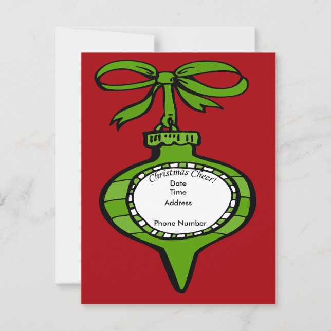 Christmas Cheer Green Ornament Invitation Card (Front)