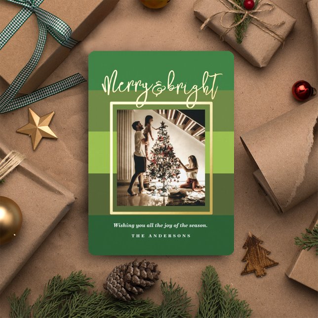 Christmas Cheer Green Stripes Holiday Foil Card (Creator Uploaded)