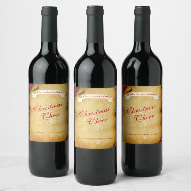 Christmas Cheer, Grunge Paper Funny Wine Label (Bottles)