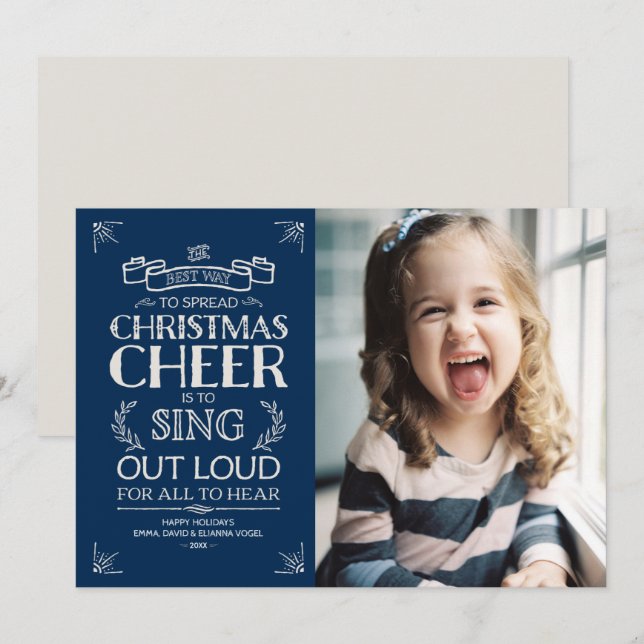 Christmas Cheer Holiday Photo in Blue Card (Front/Back)