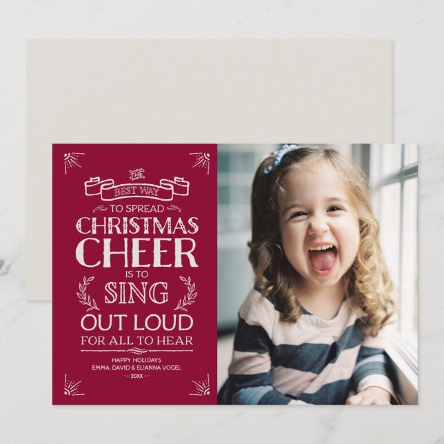 Christmas Cheer Holiday Photo in Magenta (Front/Back)