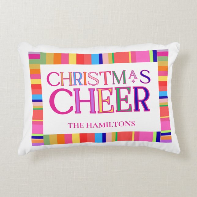 Christmas Cheer Modern Colourful Striped Decorative Cushion (Front)
