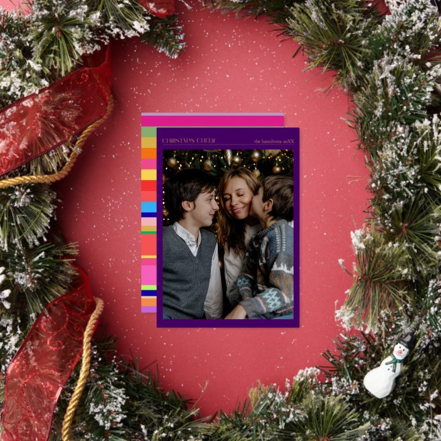 Christmas Cheer Photo Gold Foil Colourful  Holiday Card (Insitu)