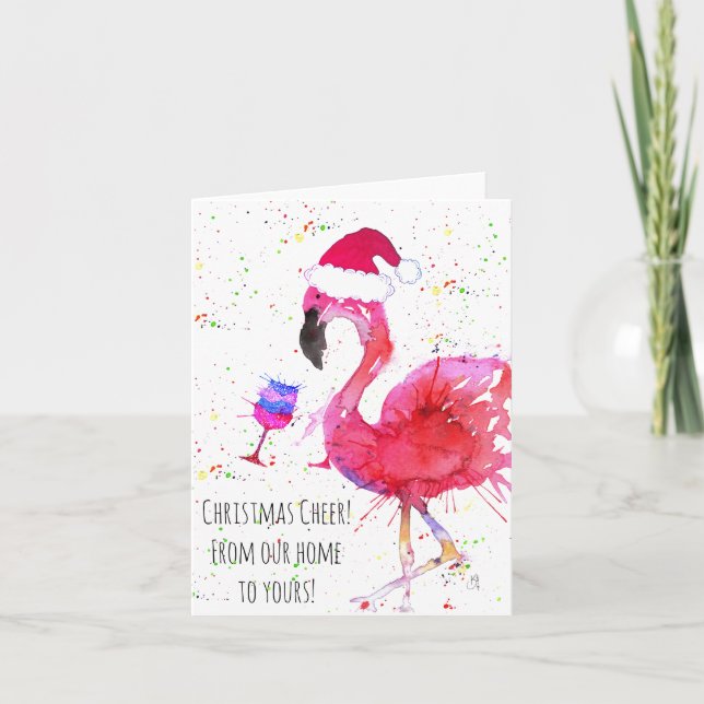 Christmas Cheer Pink Flamingo Greeting Card (Front)
