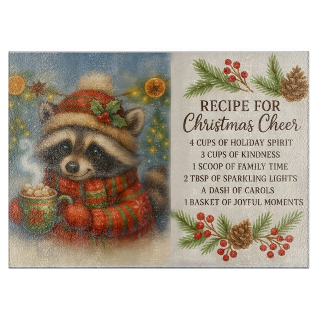 Christmas Cheer Raccoon Cutting Board (Front)