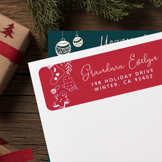 Christmas Cheer Red Holiday Baking Return Address  Label (Creator Uploaded)