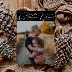 Christmas Cheer Script Black Christmas Photo Holiday Card