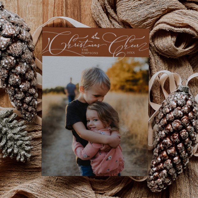 Christmas Cheer Script Terracotta Christmas Photo Holiday Card (Creator Uploaded)