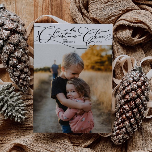 Christmas Cheer Script White Christmas Photo Holiday Card (Creator Uploaded)