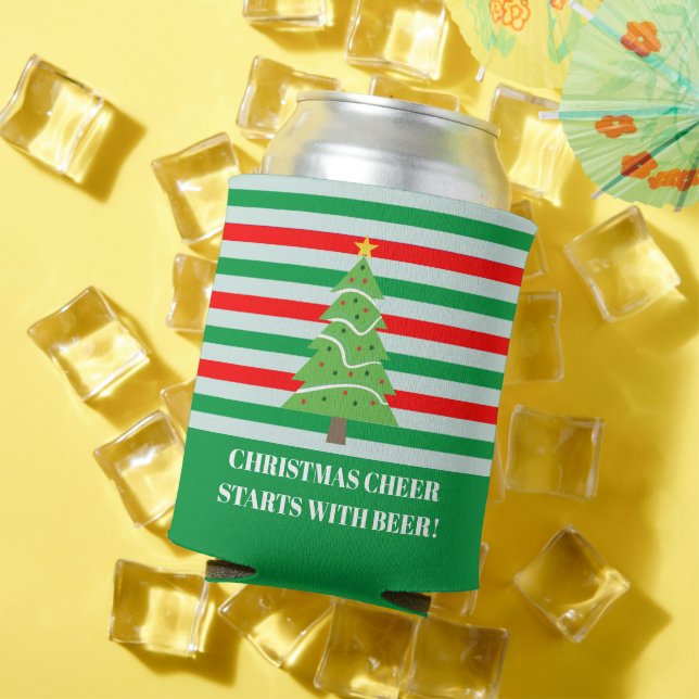 Christmas Cheer Starts With Beer Funny Holiday Can Cooler (In Situ Summer)