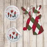 Christmas cheer urban Santa Claus family name Classic Round Sticker<br><div class="desc">Simple trendy sticker (gift wrap or envelope seal)  with a funny hand drawn Santa Claus and a family with a dog on a simple white (changable ) background with your text / wishes,  your family name and year.</div>