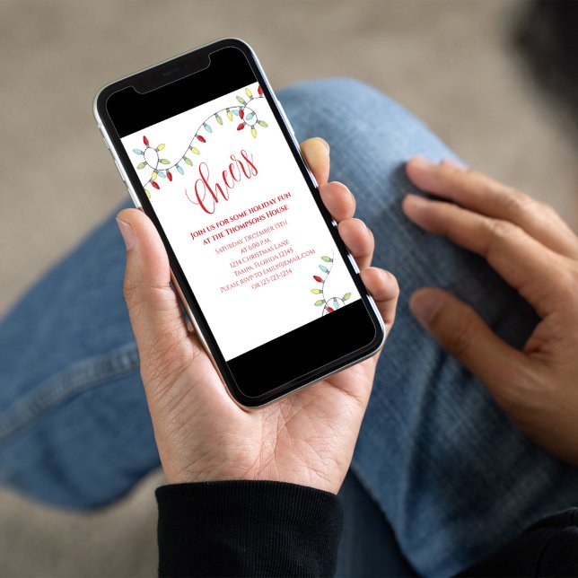 Christmas Cheers Colourful Cute String Lights Invitation (Share with family and friends with an easy to use instant download. )