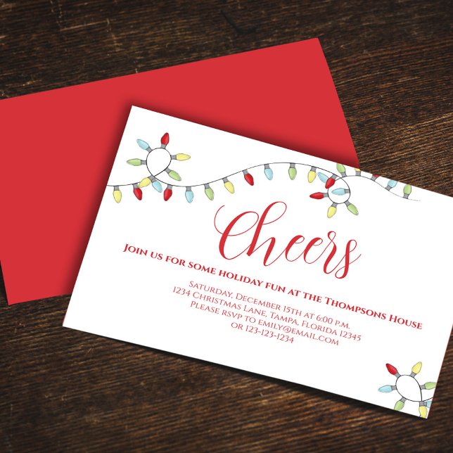 Christmas Cheers Colourful Cute String Lights Invitation (Christmas cheers holiday string lights double-sided invitation)