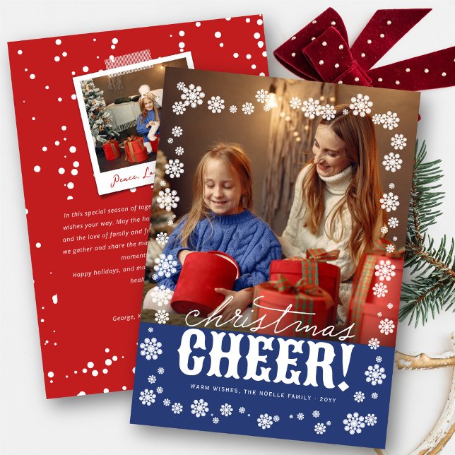 Christmas Cheers Elegant Snowflakes Flowers Photo Holiday Card (Creator Uploaded)