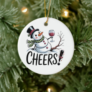 Christmas Cheers Snowman Kitchen Wine Kitchen Ceramic Ornament