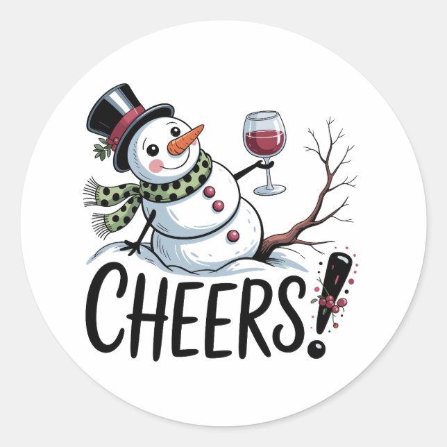 Christmas Cheers Snowman Kitchen Wine Kitchen Classic Round Sticker (Front)