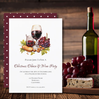 Christmas Cheese & Wine Party Watercolor  Invitation