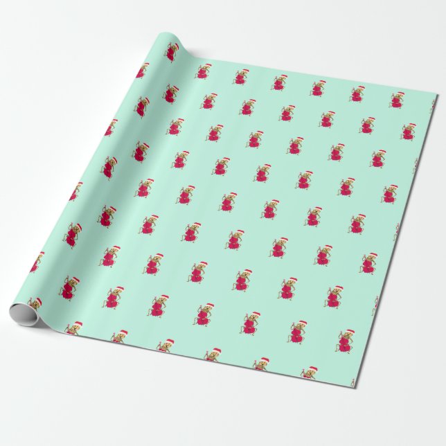 Christmas Cheetah Playing Bass Wrapping Paper (Unrolled)