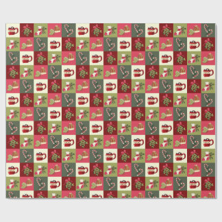 Christmas Chequered cocoa candy cane mistletoe Wrapping Paper