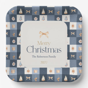 Christmas Chequered Pattern Holiday Paper Plate
