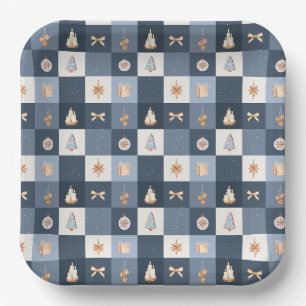 Christmas Chequered Pattern Holiday Paper Plate