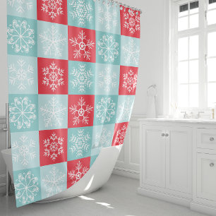Christmas Chequered Snowflakes Shower Curtain