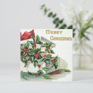 Christmas cherry vintage art with wishes holiday card