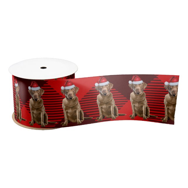 Christmas Chesapeake Bay Retriever Red Plaid Satin Ribbon (Spool)