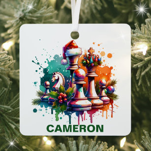 Christmas Chess Lover Custom Name Metal Tree Decoration