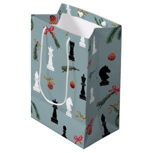 Christmas Chess Pieces Game Pattern Blue Medium Gift Bag