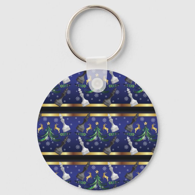 Christmas Chess Pieces - Snowflakes Xmas Tree Key Ring (Front)