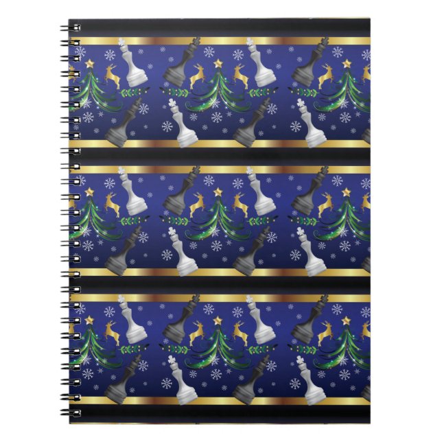 Christmas Chess Pieces - Snowflakes Xmas Tree Notebook (Front)