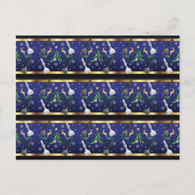Christmas Chess Pieces - Snowflakes Xmas Tree Postcard (Front)