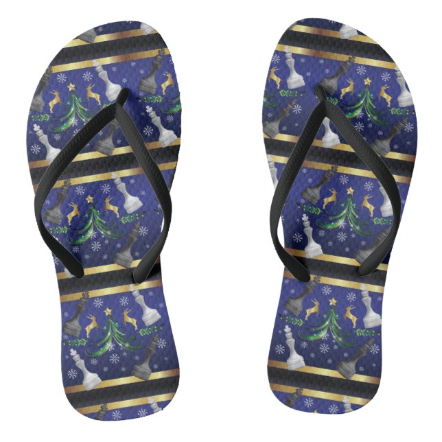 Christmas Chess Pieces - Snowflakes Xmas Tree Thongs (Footbed)