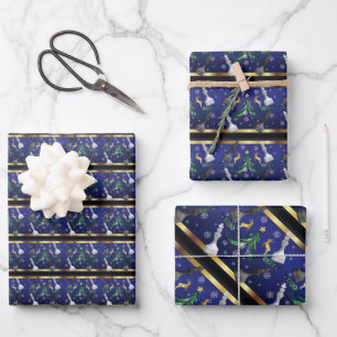 Christmas Chess Pieces - Snowflakes, Xmas Tree Wrapping Paper Sheet