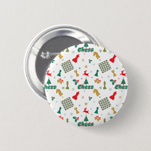 Christmas Chess - Pieces, Tree, Holly, Reindeer 6 Cm Round Badge