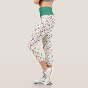 Christmas Chess - Pieces, Tree, Holly, Reindeer Capri Leggings