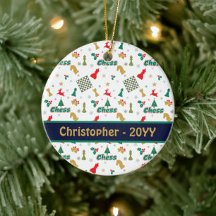Christmas Chess - Pieces, Tree, Holly, Reindeer Ceramic Ornament