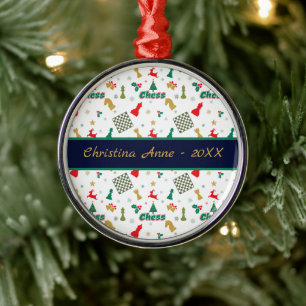 Christmas Chess - Pieces, Tree, Holly, Reindeer Metal Ornament