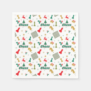 Christmas Chess - Pieces, Tree, Holly, Reindeer Napkin