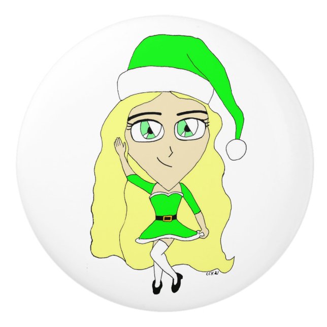 Christmas chibi    ceramic knob (Front)