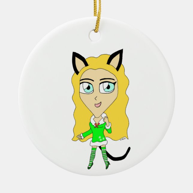 Christmas chibi    ceramic ornament (Front)