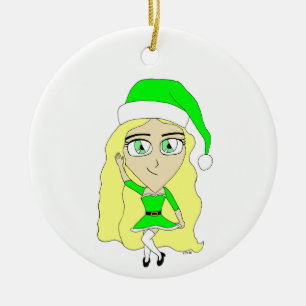 Christmas chibi ceramic ornament