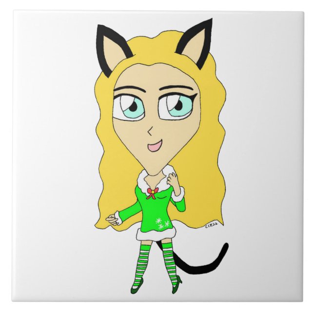 Christmas chibi     ceramic tile (Front)
