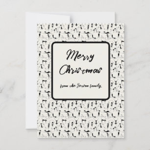 Christmas Chic Black Cream Cat Family Holiday Card