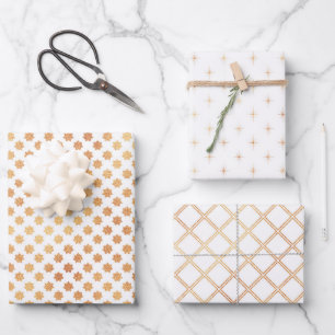 Christmas Chic gold white Star abstract Pattern Wrapping Paper Sheet
