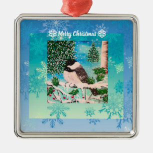 Christmas Chickadee Chatter  Metal Ornament