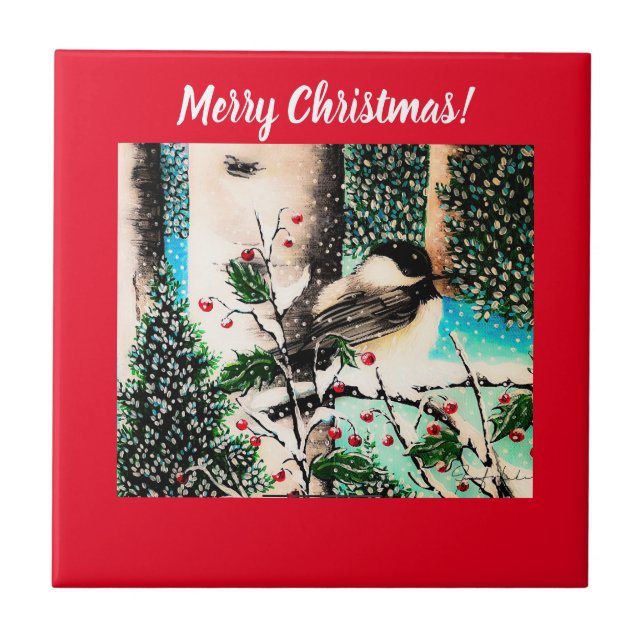 Christmas Chickadee Chatter Red Tile (Front)